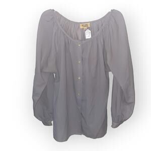 Vintage Stuart Lang Poet Blouse size 9-10 gray purple sheer EUC